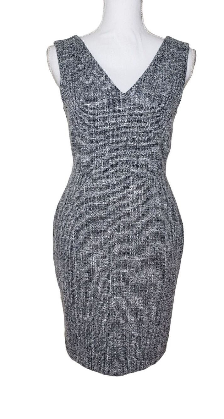 Banana Republic Womens Sheath Dress Size 4 Petite Sleeveless V-Neck Lined Tweed